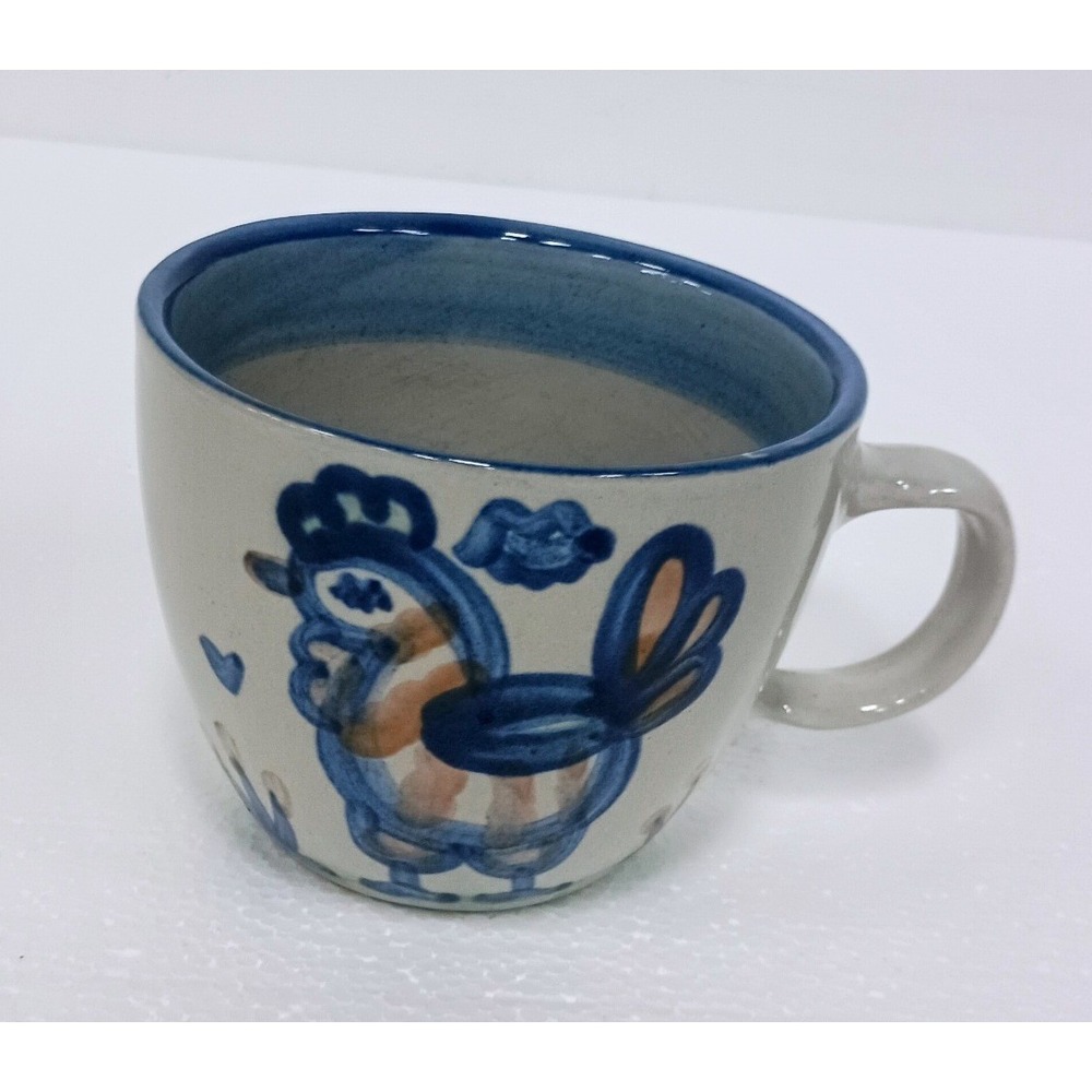 M.A. Hadley Rooster Coffee Cup Blue Gray Hand Painted Pottery Farmhouse Mug